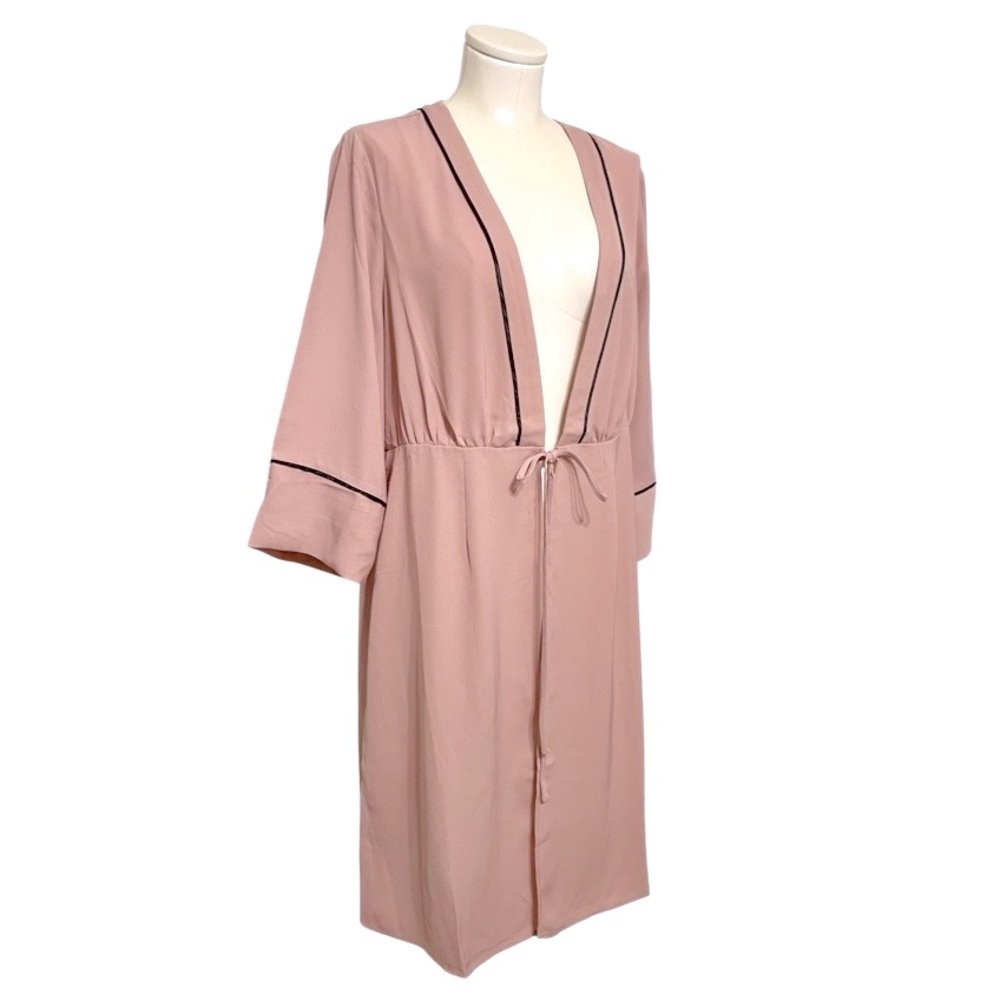 Dusty Rose chiffon kimono robe with black piping Plus Size 0X, 2X, 3X NWT